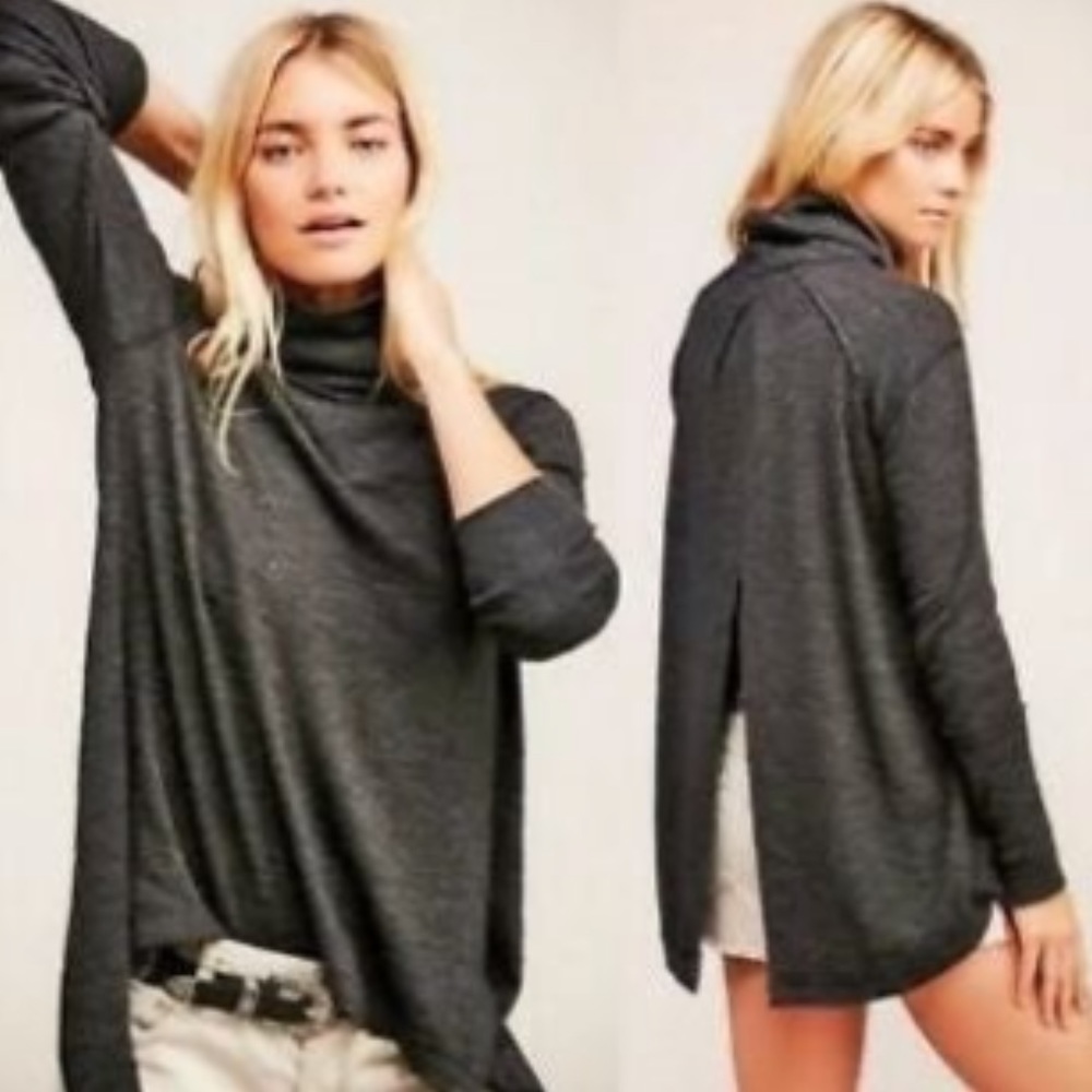 Free People We the Free Split Back Knit Top in Grey